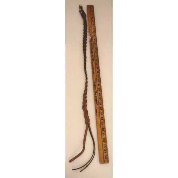 Brown Leather Braided Skinny Double Buckle Belt Adjustable Boho Minimalist - Picture 5 of 5